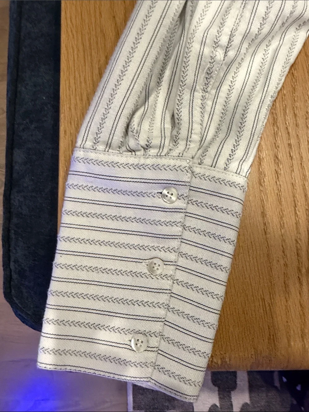 Banana Republic White Shirt with Navy Pinstripes and High Collar